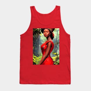 Safari Queen: Majestic African Woman in Red Feather Robe Tank Top